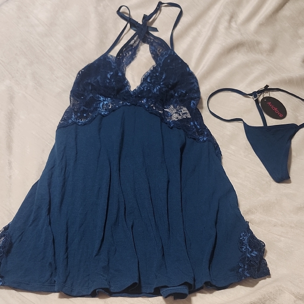 Avidlove Midnight Blue Lace Lingerie Set